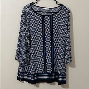 Croft & Barrow Black , Blue and White Geometric Blouse